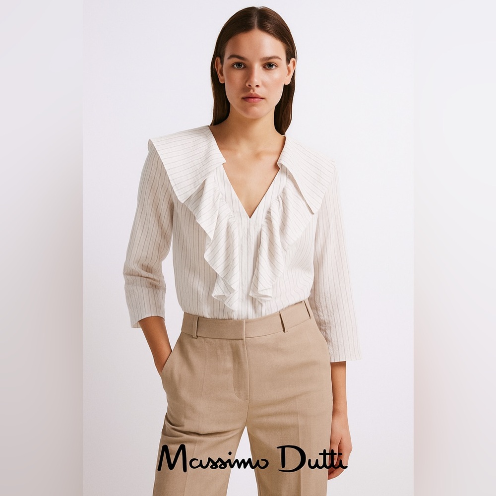 ▪️Massimo Dutti Striped Ruffle Blouse Top